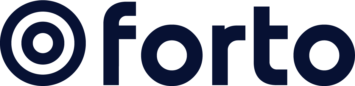 Forto logo with the word forto in lowercase bold navy blue letters and a circular target design before the f.