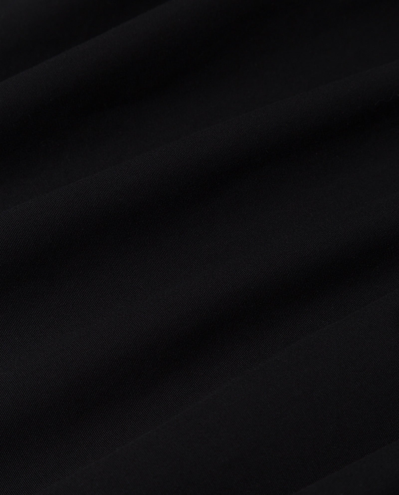 Close-up of the CLEMENTINE Coat by IVY OAK shows black fabric with soft folds, subtle texture, and hints of silver accents.