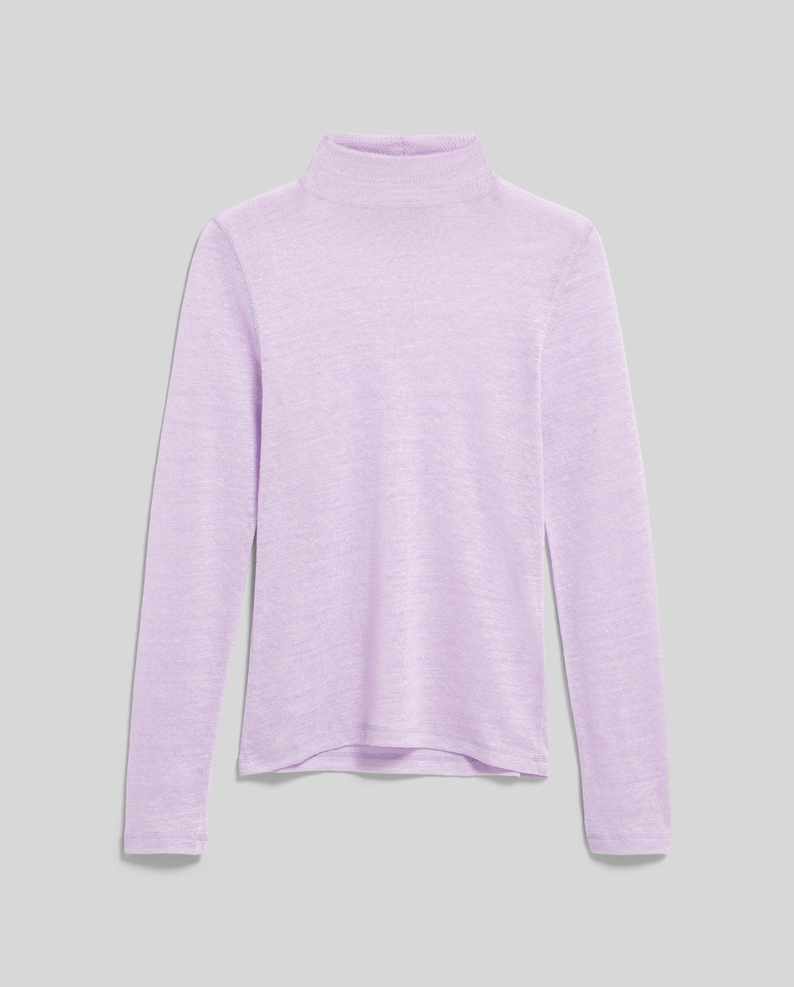 The IVY OAK FELINE Top in light purple Mélange Jersey is a long-sleeve turtleneck shirt shown laid flat on a light gray background.