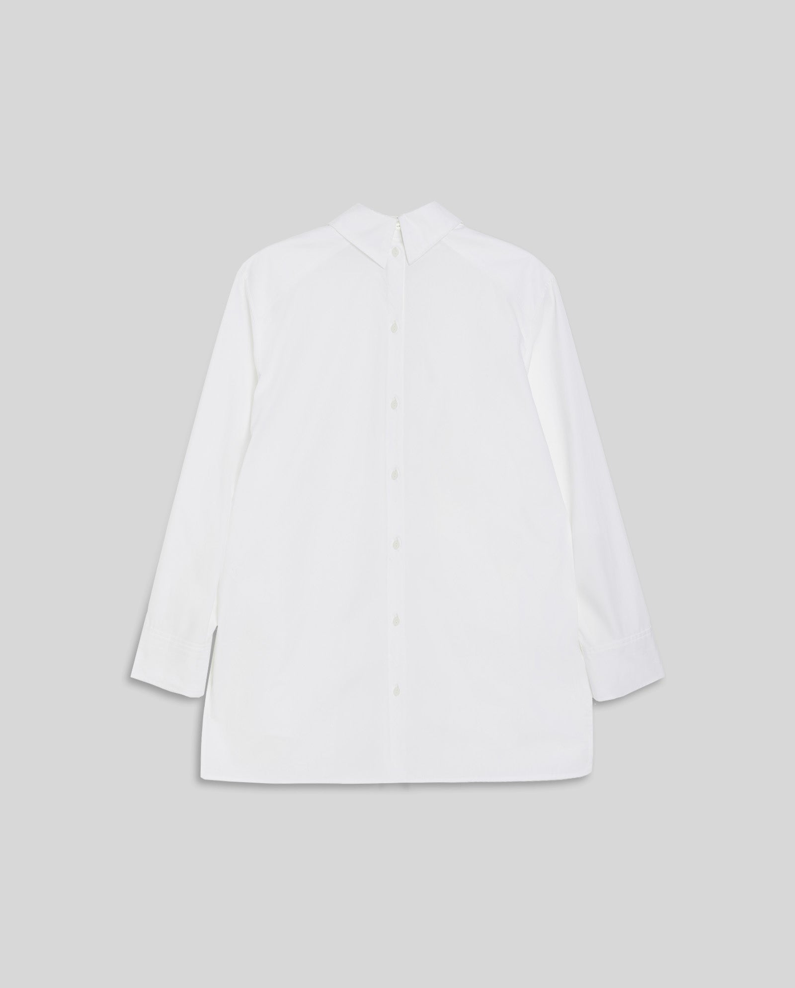 The IVY OAK EMORY Blouse, a white long-sleeve button-up cotton poplin blouse, is displayed laid flat on a light gray background.