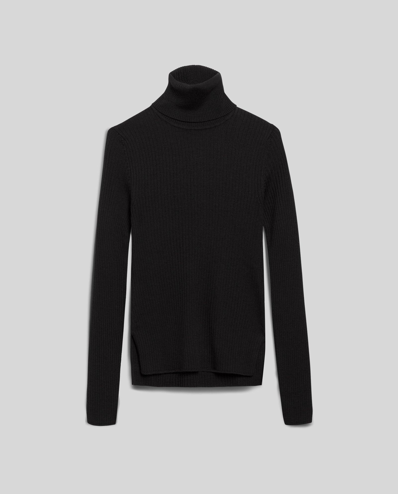 The IVY OAK KARO Jumper, a black long-sleeve soft turtleneck, is shown against a plain grey background.