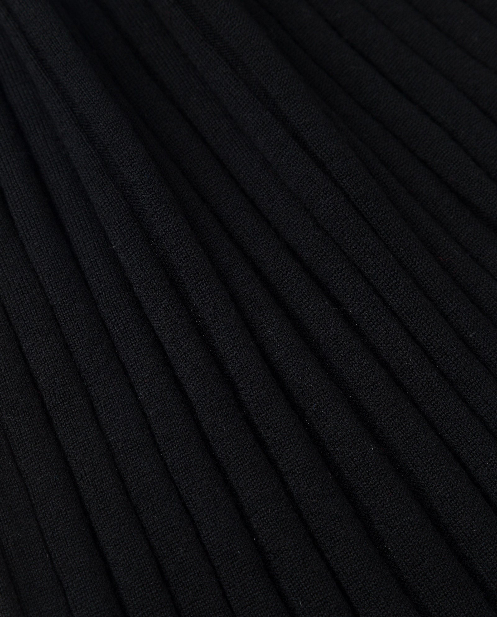 Close-up of black Merino rib fabric with vertical textured lines on the IVY OAK KACY ANN Top, perfect for a transitional season pullover.