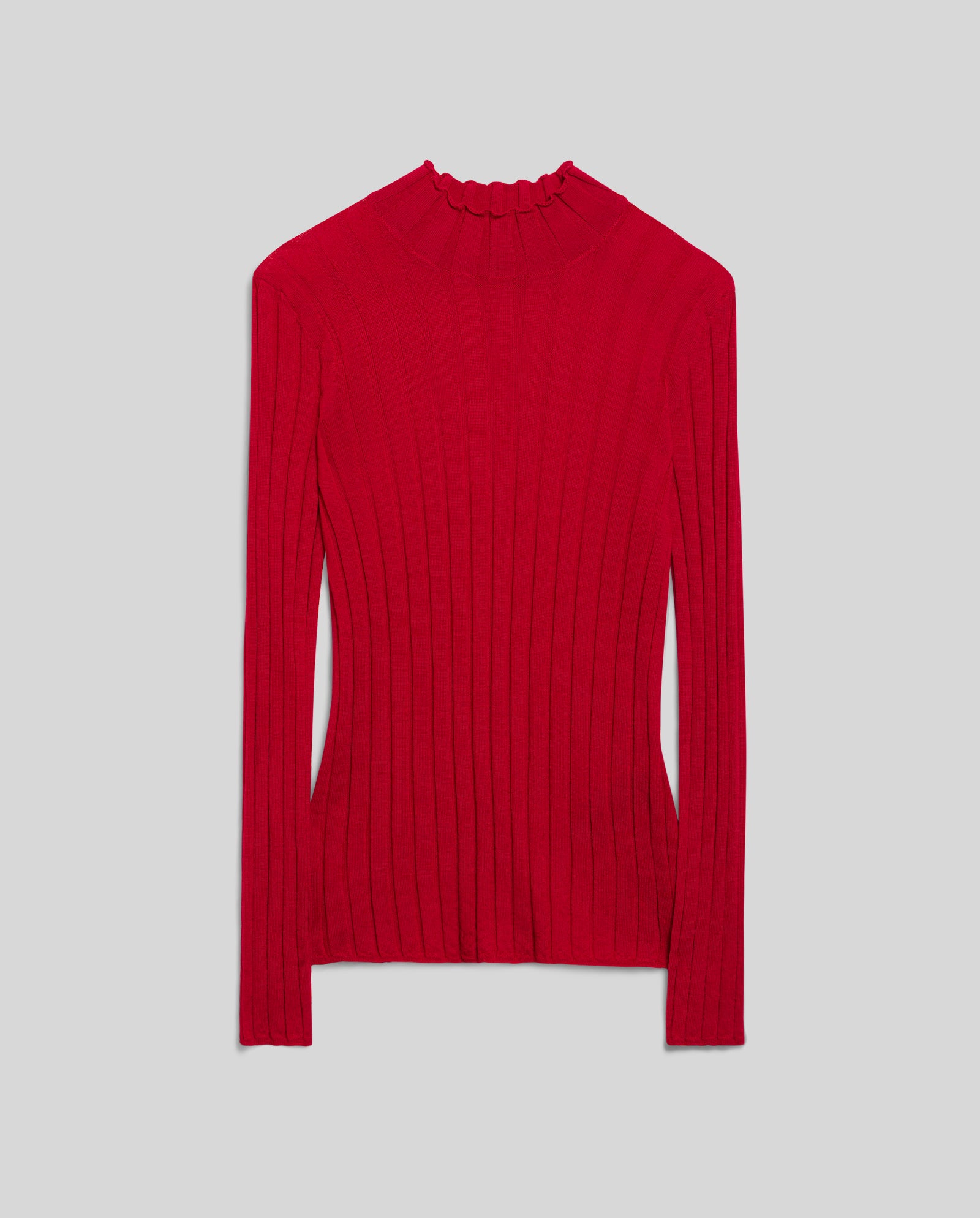 The IVY OAK KACY ROSE Jumper is a red, long-sleeve knitted sweater with a ribbed texture and mock neck, displayed flat on a light gray background.
