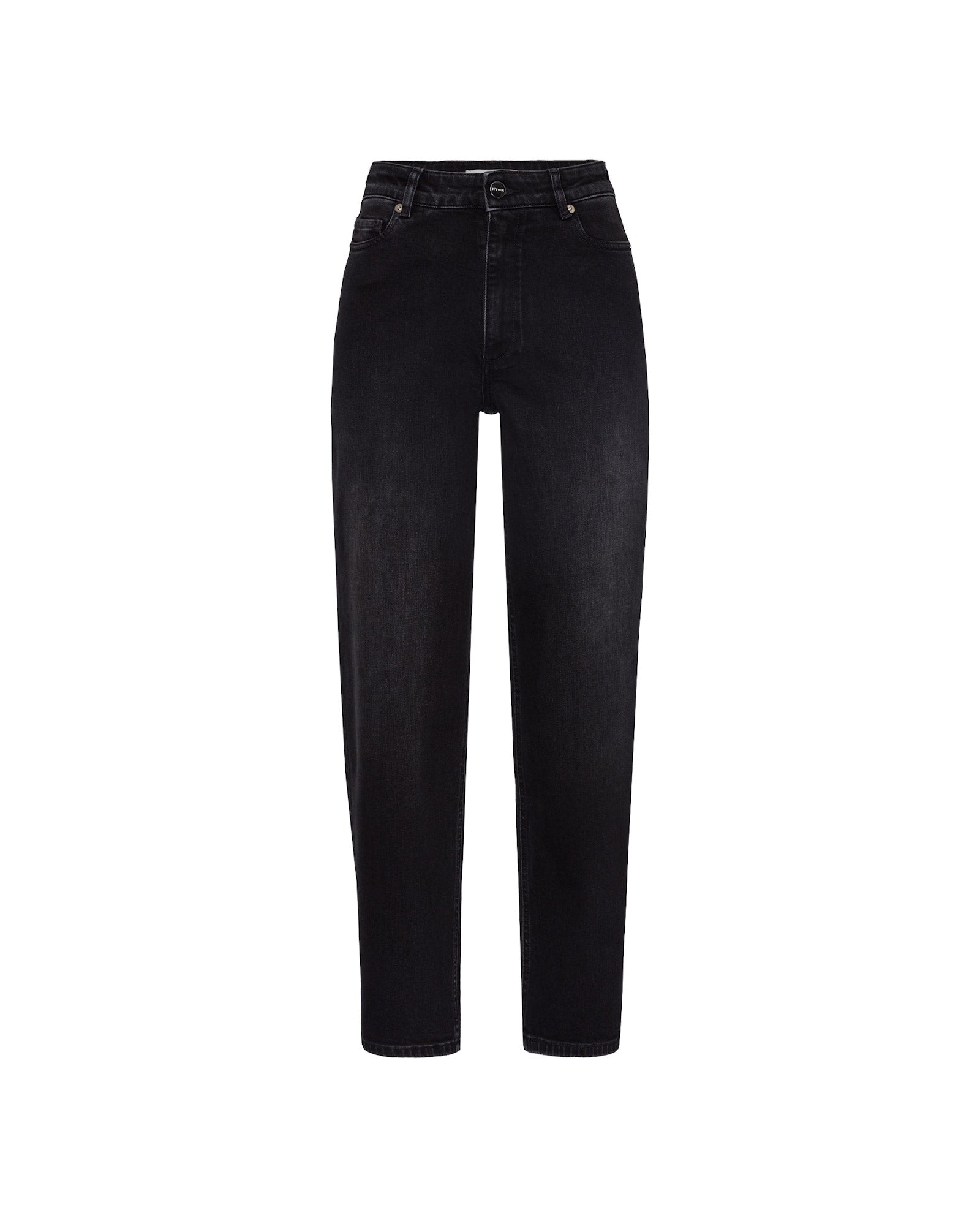 High-waisted black PETRA Trousers by IVY OAK, featuring straight legs and patched pockets, shown against a plain white background.
