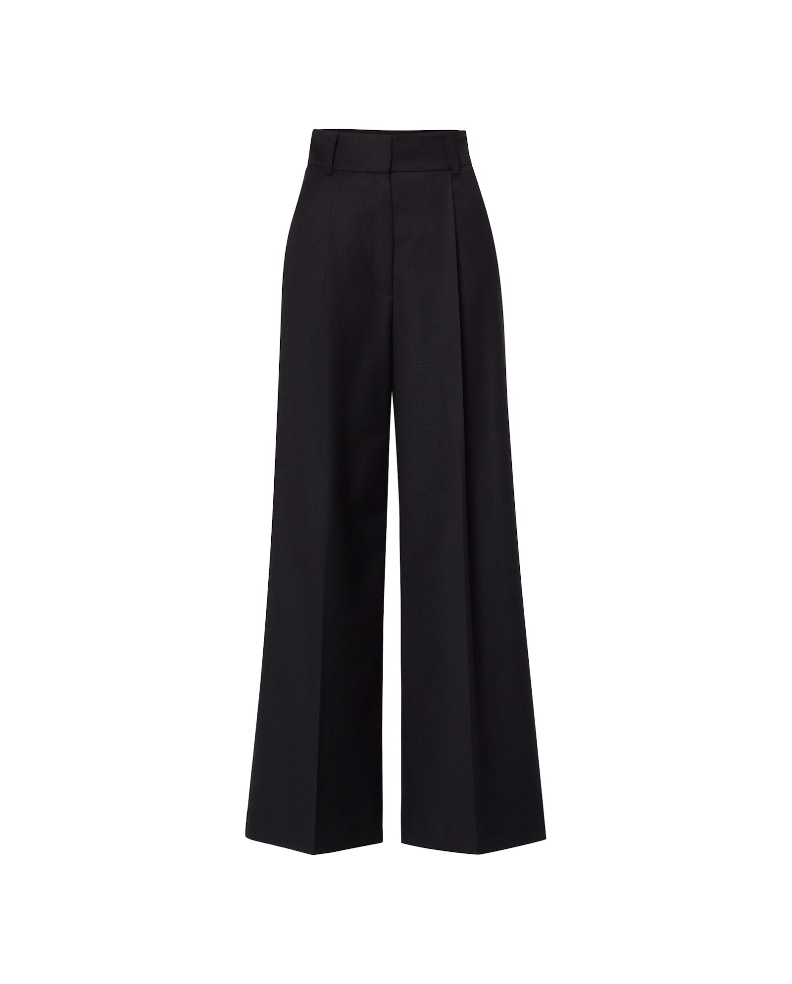 The IVY OAK PRESCILLIA Trouser is a black, high-waisted wide-leg design for tall frames, shown on a white background.