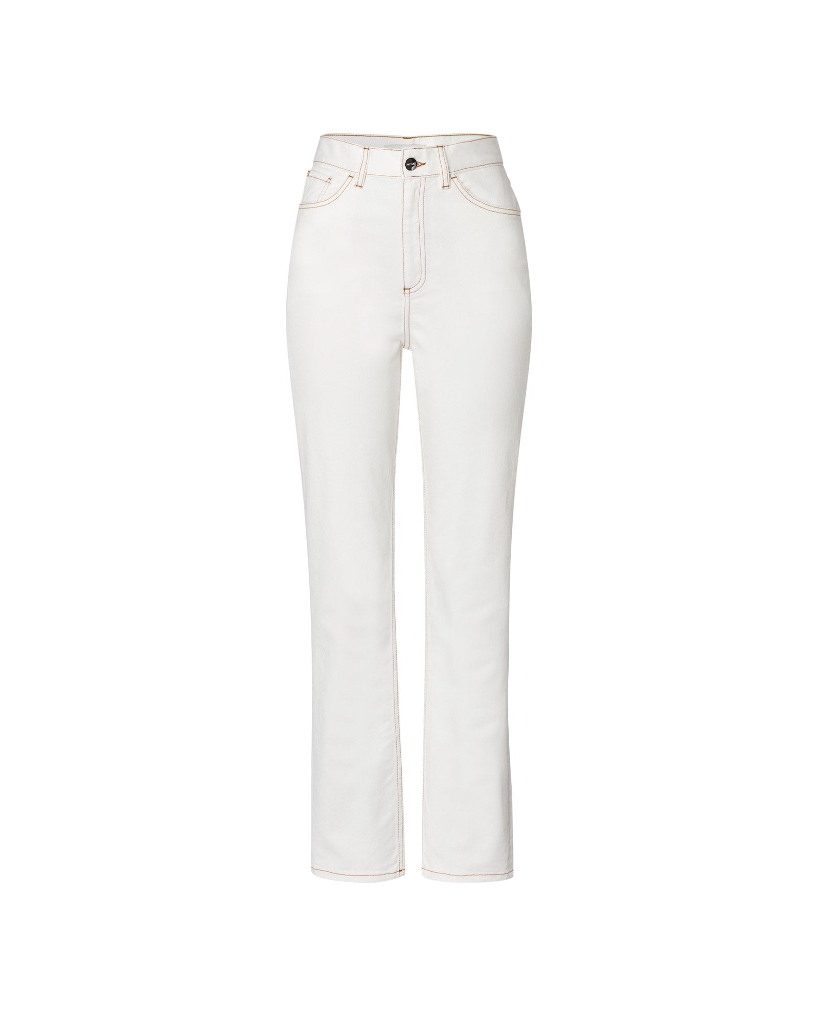 IVY OAK POEMA Trousers in white feature a high waist, straight-leg cut, and button-zip closure, displayed on a plain white background.