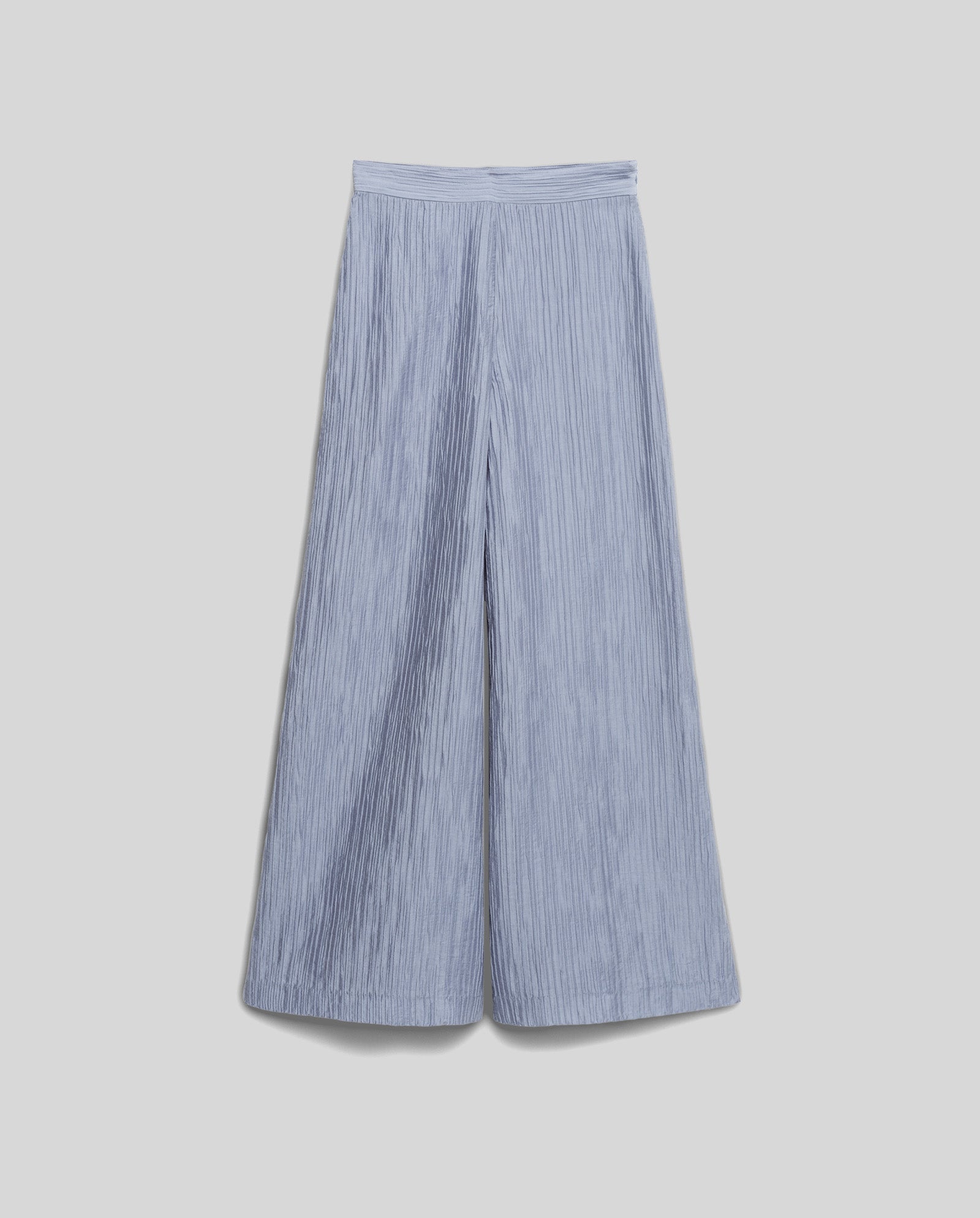 The PORTIA Trouser by IVY OAK features light blue, wide-leg pleated viscose with a high waist, shown against a plain background.