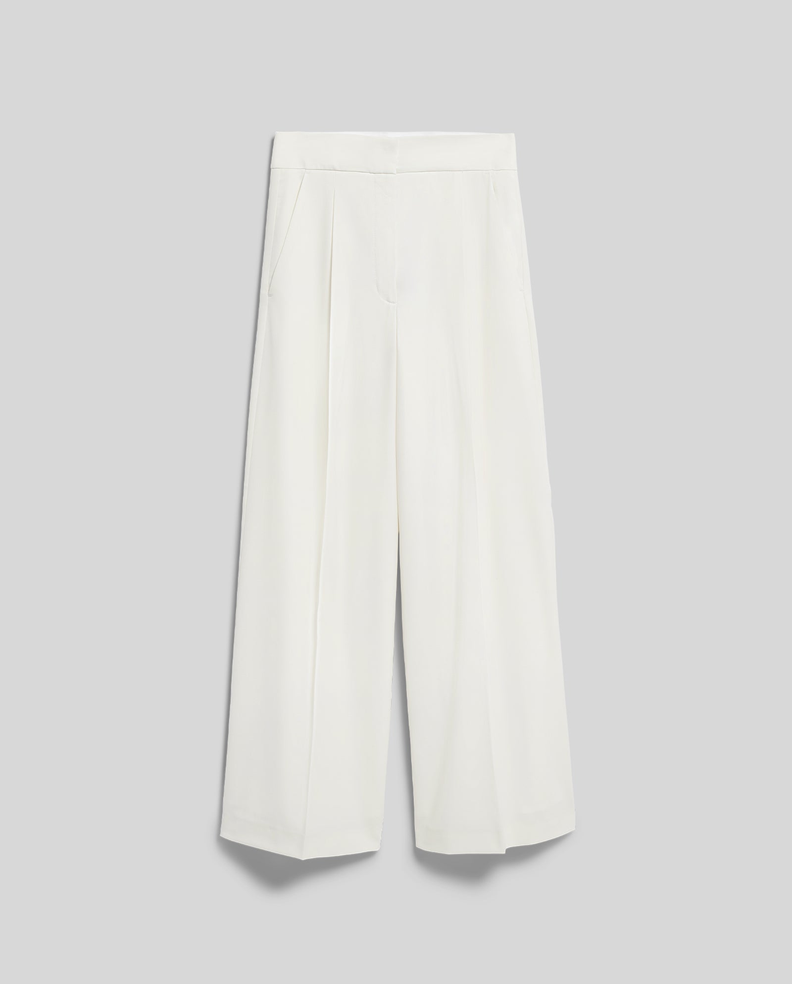 The IVY OAK PRESCILLIA SUE Pants are white wide-leg, pleated trousers in wool-blend twill, shown against a plain light gray background.
