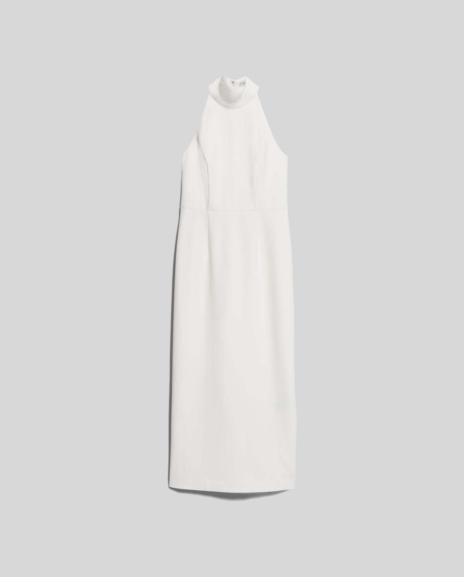 Sleeveless white IVY OAK NOLAN Eveningdress featuring a high neck and body-hugging fit, shown against a plain light gray background.