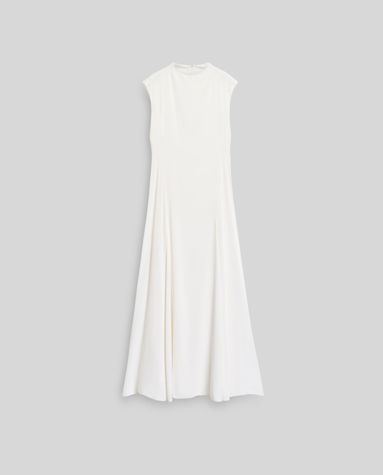 The MARCELLA LIZ Dress by IVY OAK is a sleeveless, white A-line midi dress featuring a stand-up collar, shown against a plain light gray background.