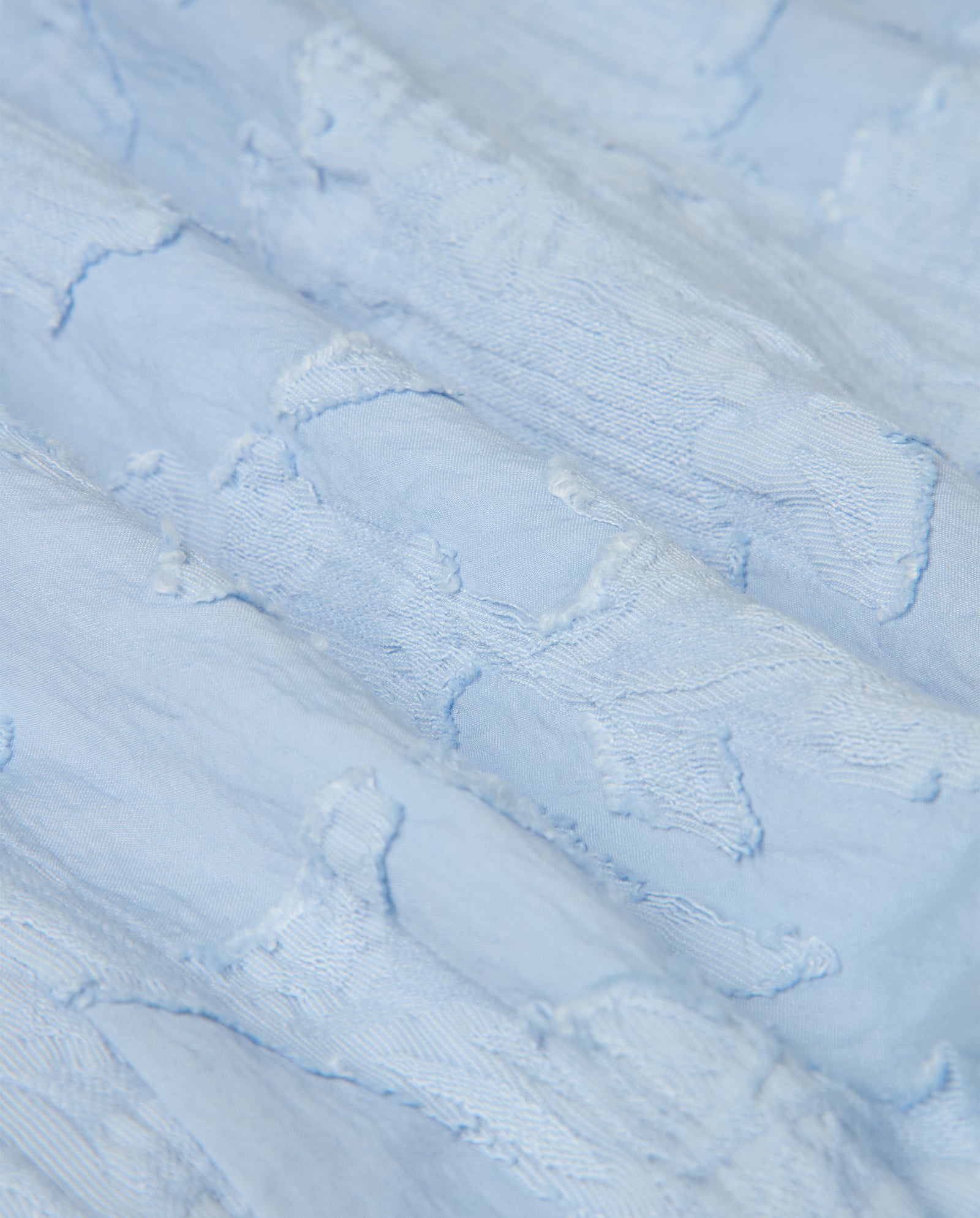 The NERISSA Dress by IVY OAK features light blue textured fabric with raised, abstract patterns and soft folds, perfect for a fil coupé mini dress.