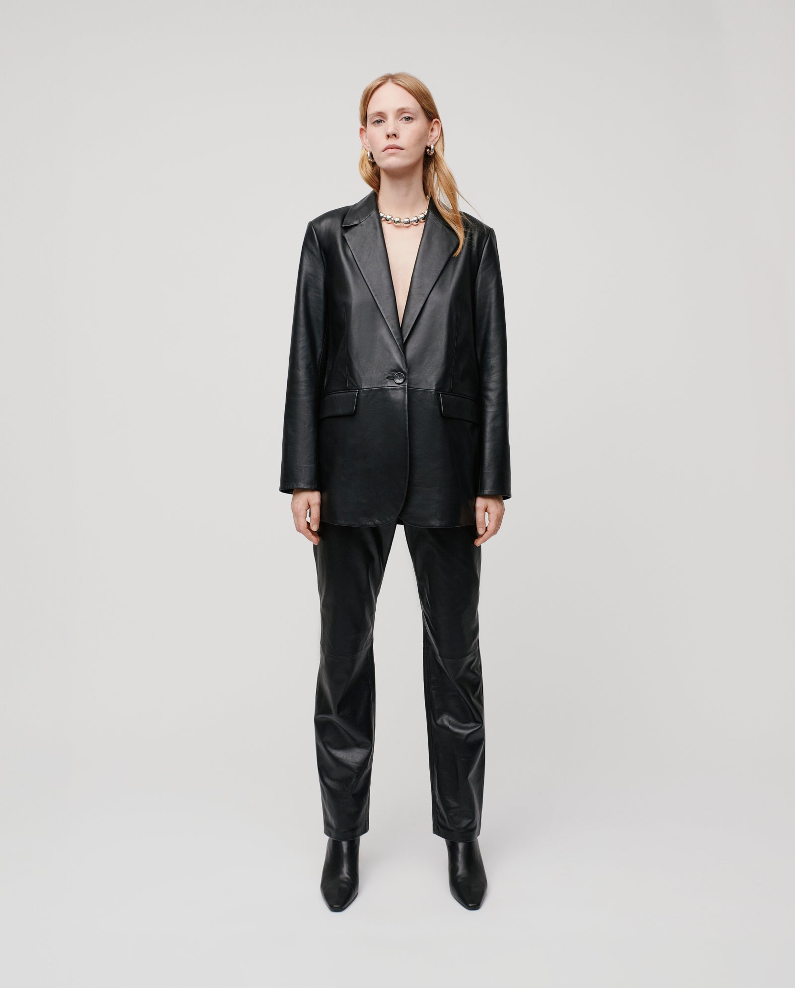 LOUISE Jacket Black Leather blazer boxy cut