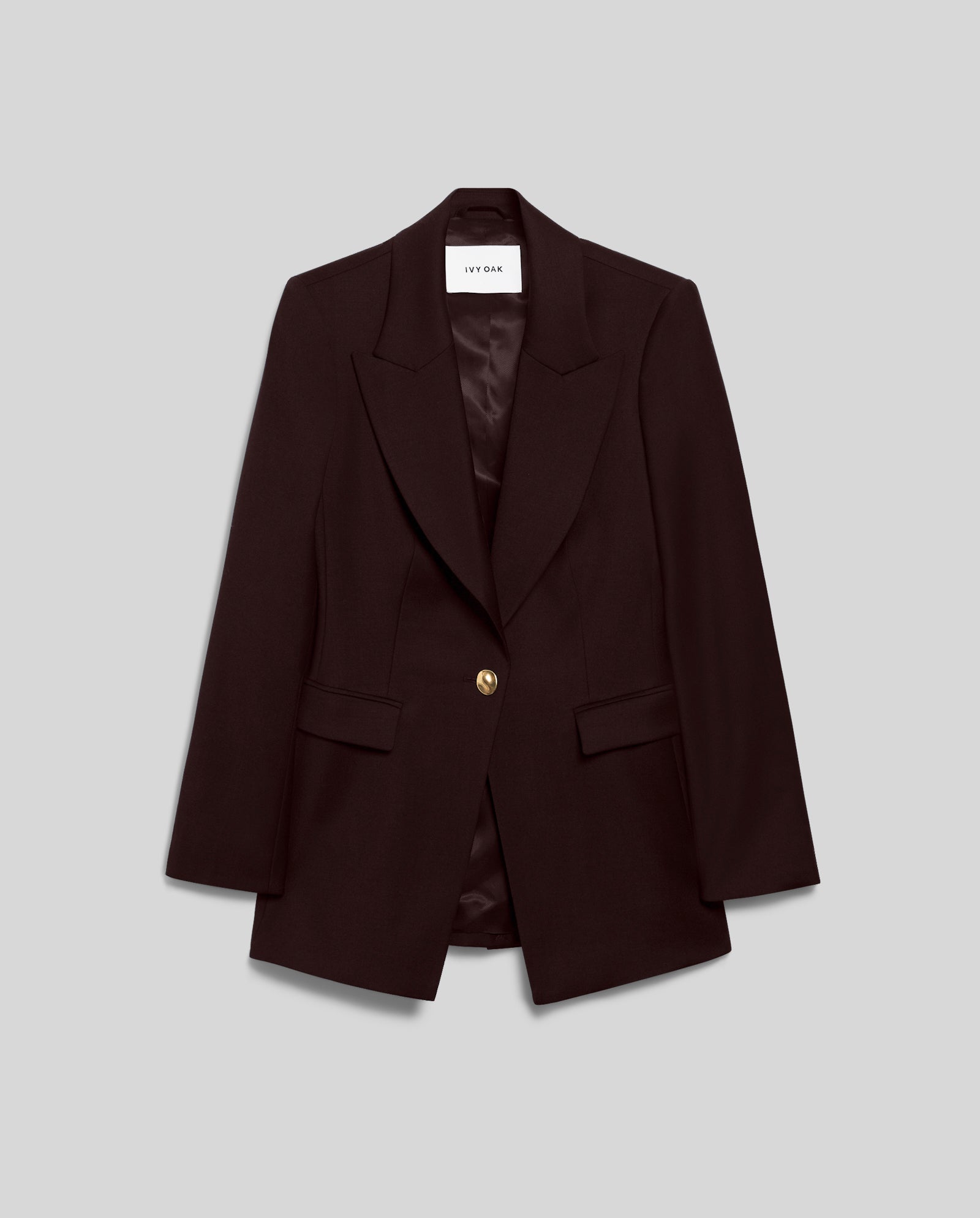 Dark brown IVY OAK JOLANKA Blazer with a single golden button, two front pockets, and a visible label inside the collar.
