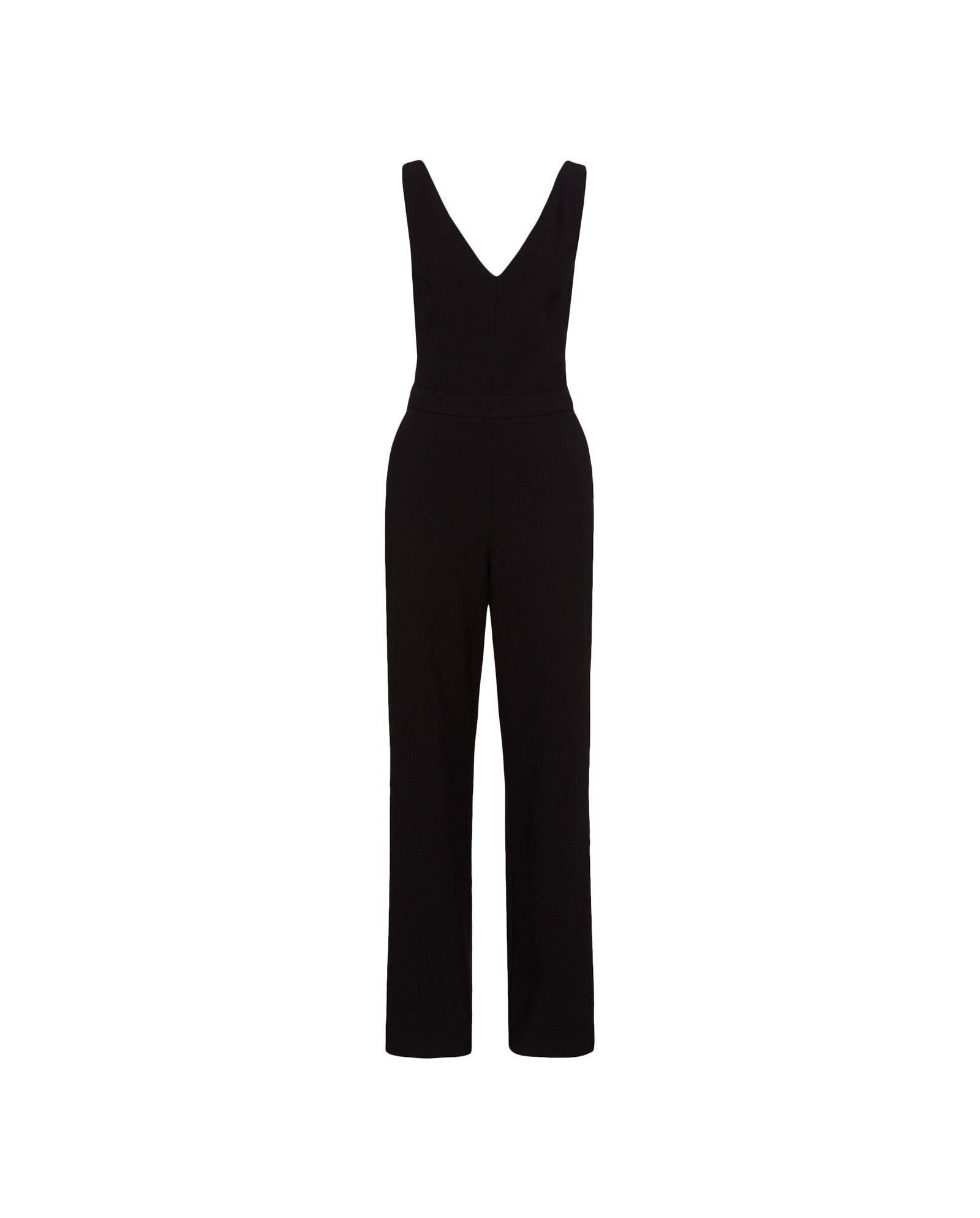 The PAULINA Jumpsuit by IVY OAK features a sleeveless design, deep V-neckline, defined waistband, and long straight-leg pants, shown on a white background.