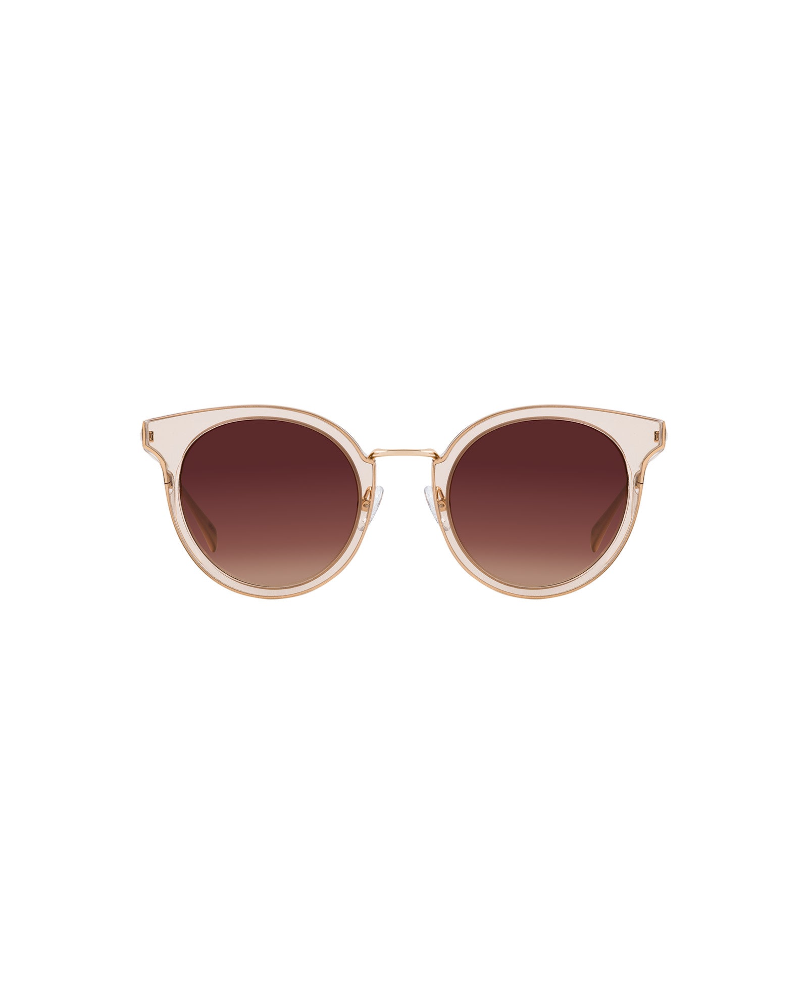 The IVY OAK Abigail Sunglasses feature round, light beige translucent bio-based frames and dark brown gradient lenses, shown on a white background.