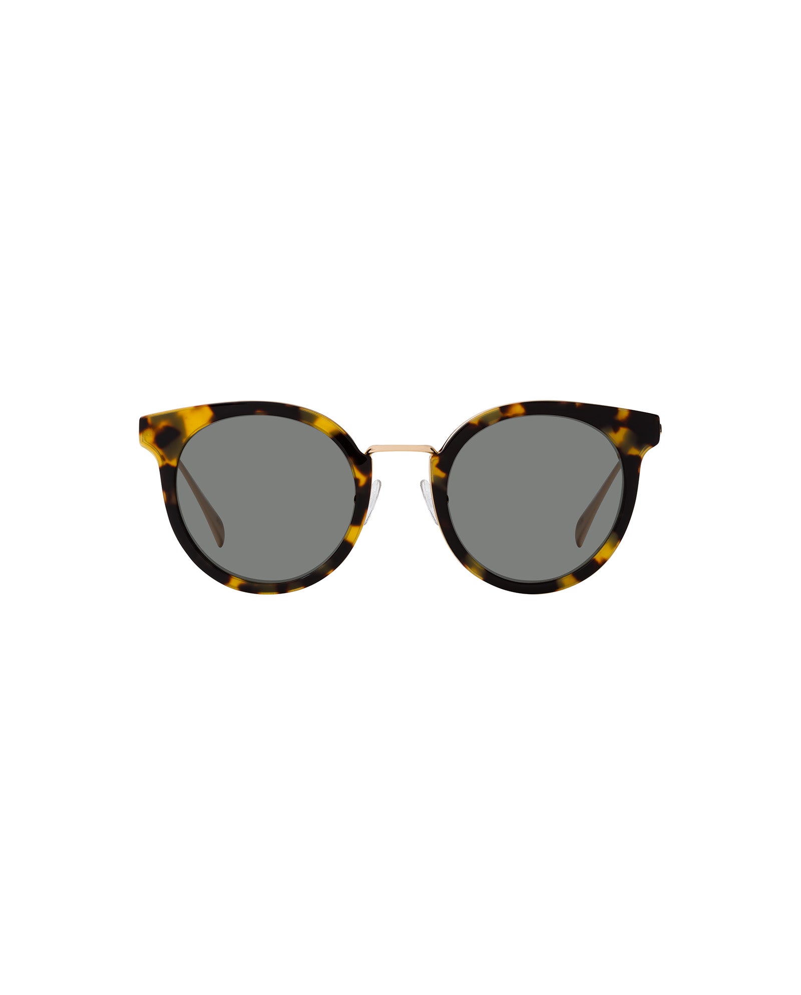 IVY OAK Abigail Sunglasses feature round tortoiseshell frames, dark lenses, and a slim gold bridge, crafted from bio-based materials. Shown on a white background.