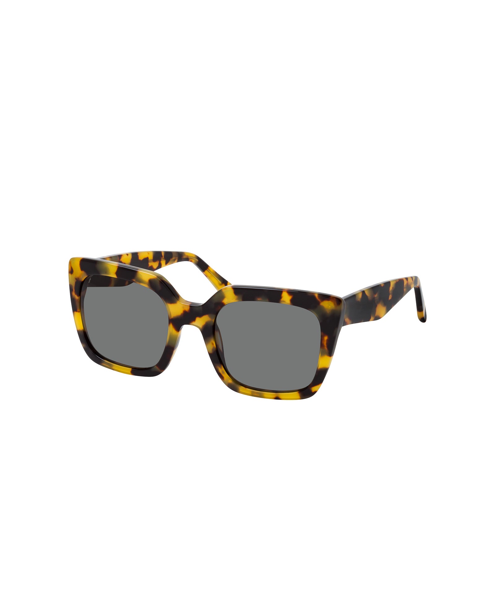The Adelaine Sunglasses by IVY OAK are tortoiseshell rectangular frames made from biodegradable acetate with dark lenses and superior UV protection, shown on a white background.