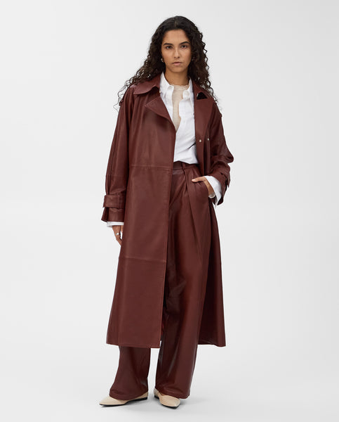 LILITH Leather trench coat Dark Copper | Collar with Revere